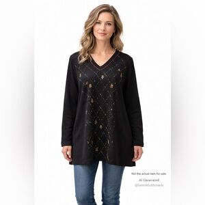 April Cornell XL Navy Wool Embroidered Tunic Dress Cottagecore Vintage Floral